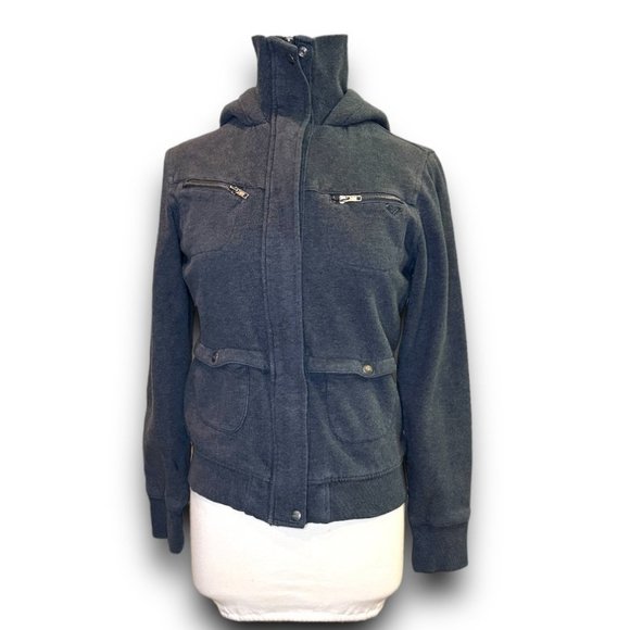ROXY ZIP UP SWEATER JACKET WITH HOODED SIZE MEDIUM - Picture 2 of 5